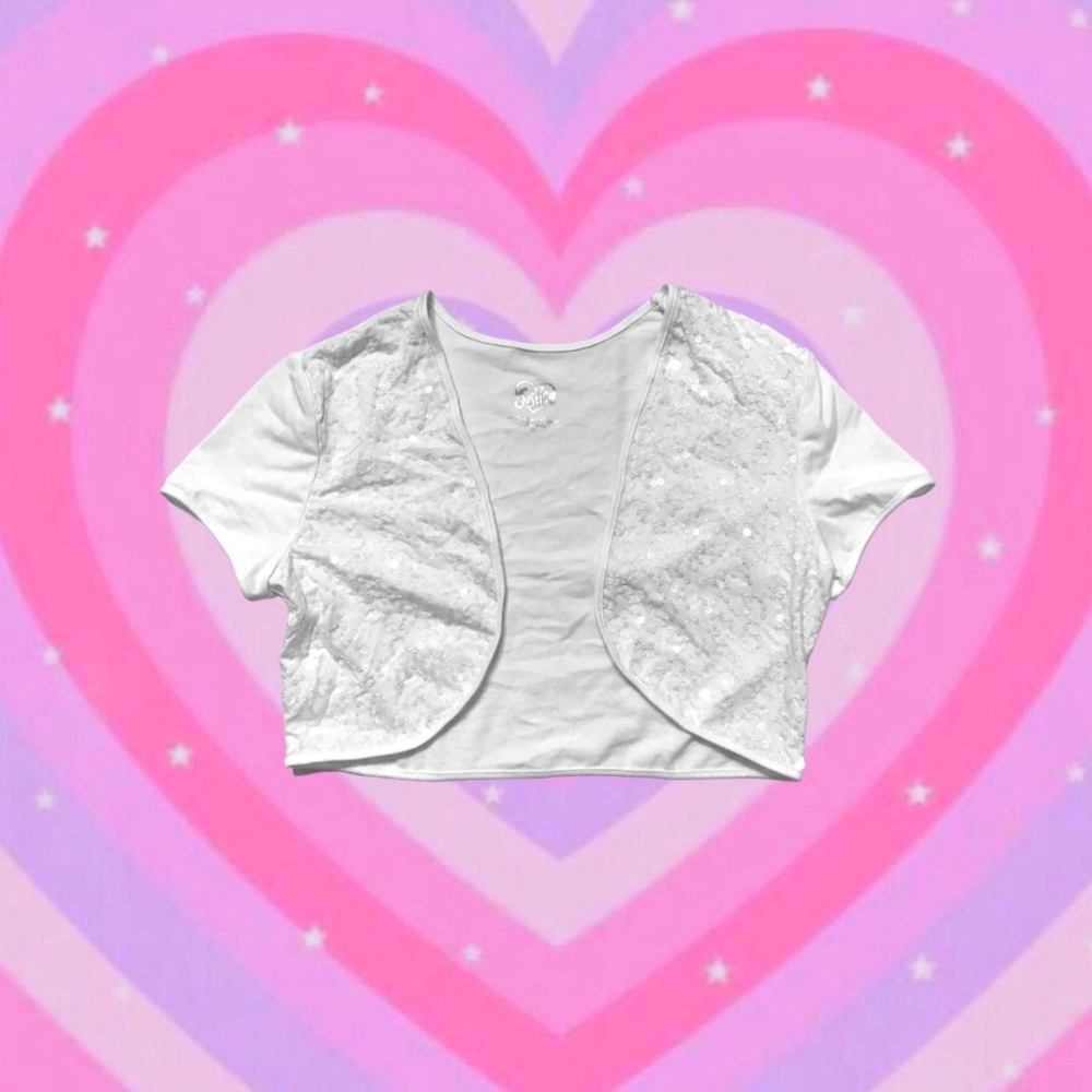 2000s barbiecore sequin cropped cardigan